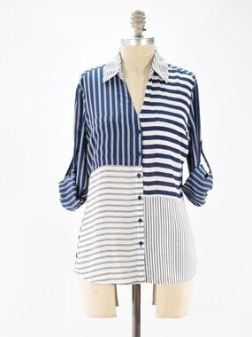 Express Blue Striped Portofino Button-Down Blouse